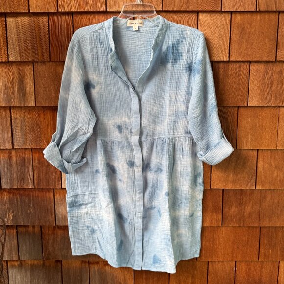 NWOT Anthropologie Cloth & Stone Blue Tie Dye Button Front Dress - Women's Large - Picture 2 of 12